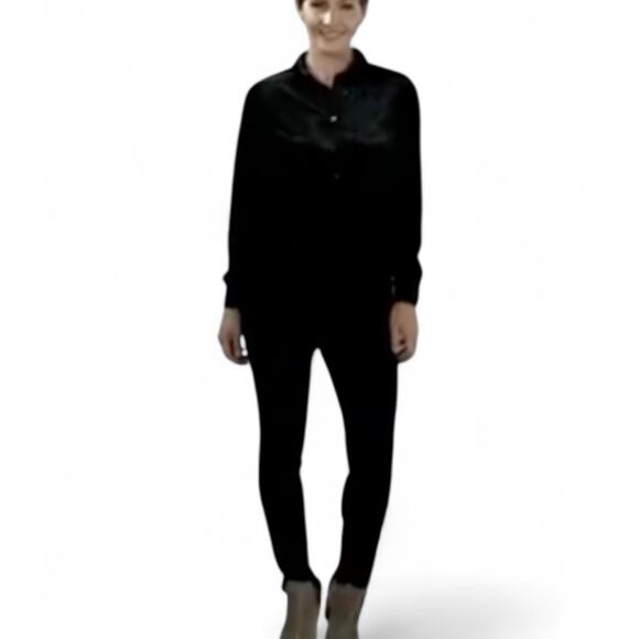 Belle by Kim Gravel Black Velvet Button Front Shirt Small Oversized Party Casual - Picture 1 of 11